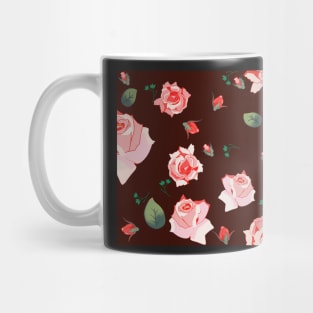 Pink Roses on Dark Burgundy Mug